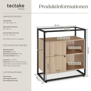 Kommode Conventry 70x38x80,5cm Industrial Holz hell, Eiche Sonoma