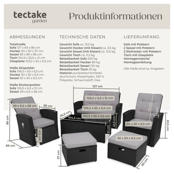 Rattan Lounge Bari - schwarz