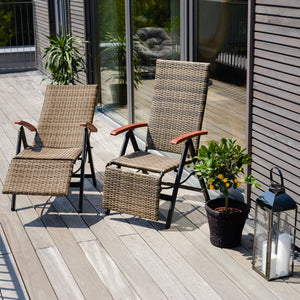 Rattanstuhl Brisbane klappbar mit Aluminiumgestell und Fussablage schwarz
