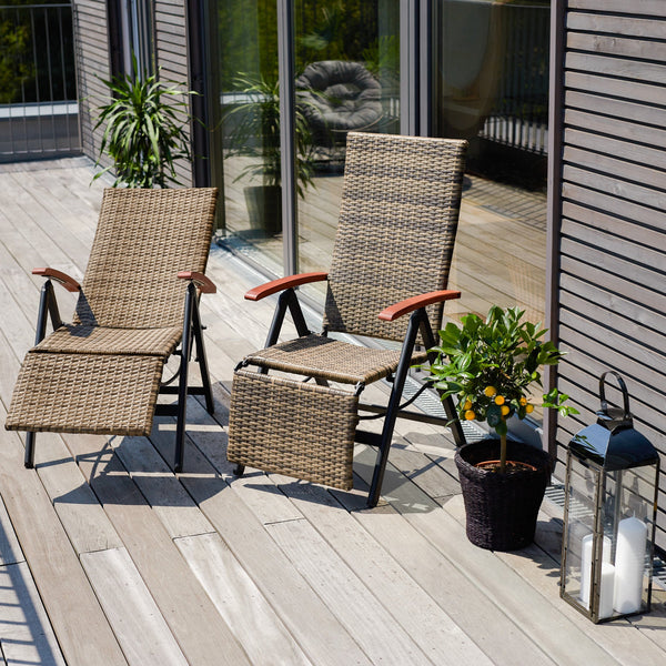 Rattanstuhl Brisbane klappbar mit Aluminiumgestell und Fussablage schwarz