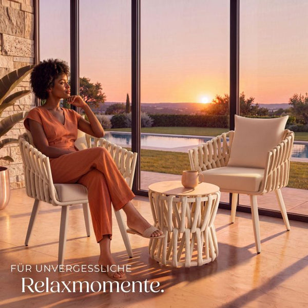 Gartenlounge-Set Lugano Rope-Design Aluminium beige, 2er Set Stühle mit Tisch