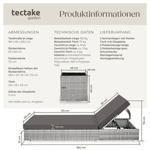 2er Set Aluminium Rattan Sonnenliegen hellgrau