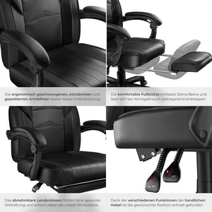 Racing office chair Comodo with footrest, black/black