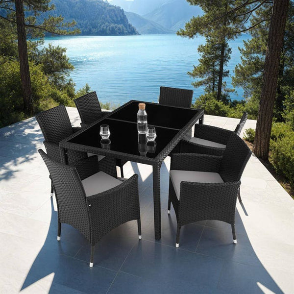 Rattan Sitzgruppe Porto schwarz/grau