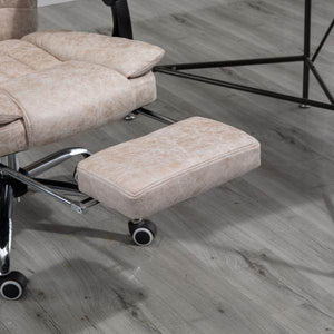 Bürostuhl Drehstuhl mit Liegefunktion Fussstütze Sitzhöhenverstellung Mikrofaser Beige+Schwarz+Silber