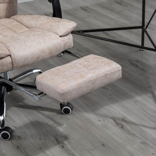 Bürostuhl Drehstuhl mit Liegefunktion Fussstütze Sitzhöhenverstellung Mikrofaser Beige+Schwarz+Silber