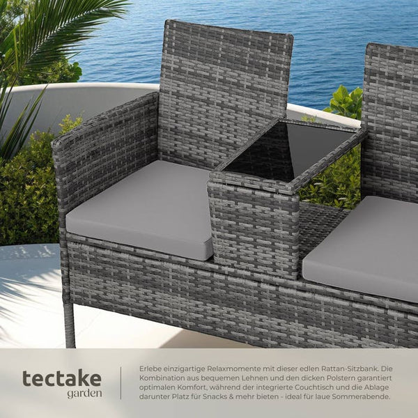 Rattan Gartensitzbank mit Tisch grau/hellgrau
