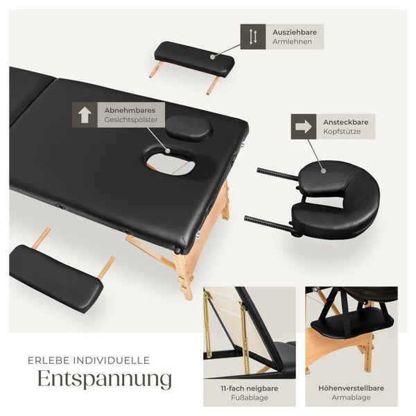 3 Zonen Massageliege mit Polsterung, schwarz
