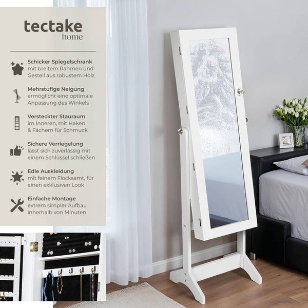 Schmuckschrank mit Spiegel, hochkant weiss