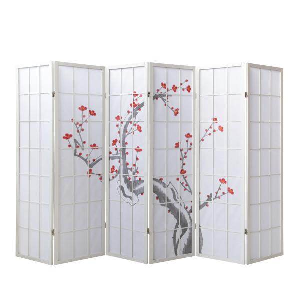 6tlg Paravent Raumteiler Kirschmuster Kirschblüten weiss