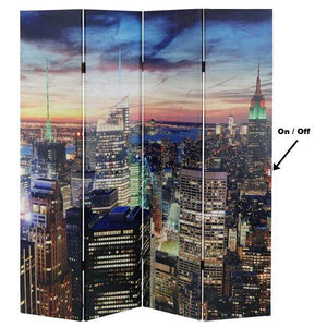 LED-Paravent Trennwand Raumteiler New York, Timer, netzbetrieben 180x160cm, 28 LEDs