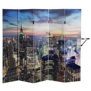 LED-Paravent Trennwand Raumteiler New York, Timer, netzbetrieben 180x200cm, 30 LEDs