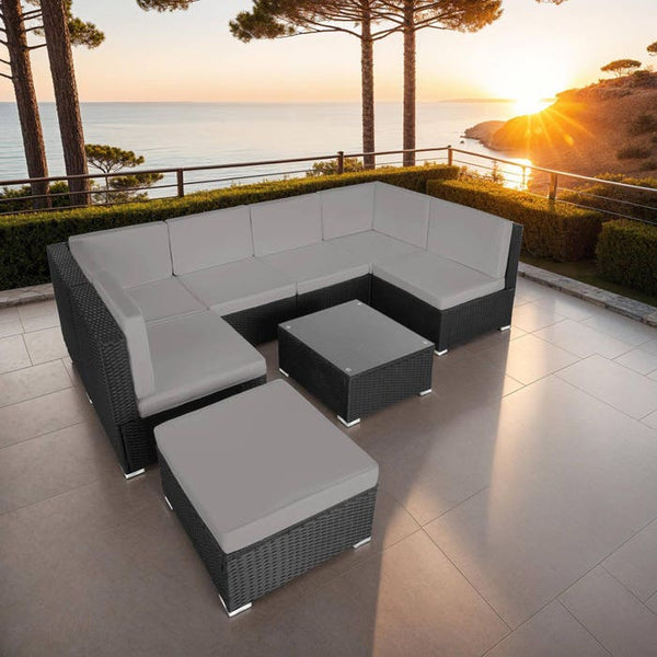 Rattan Lounge Venedig - schwarz/grau