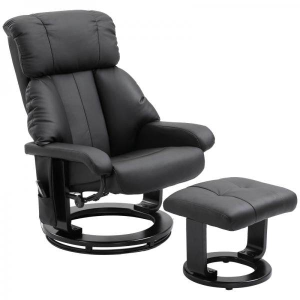 Relaxliege mit Liegefunktion Fernsehsessel mit Hocker Massage Schwarz