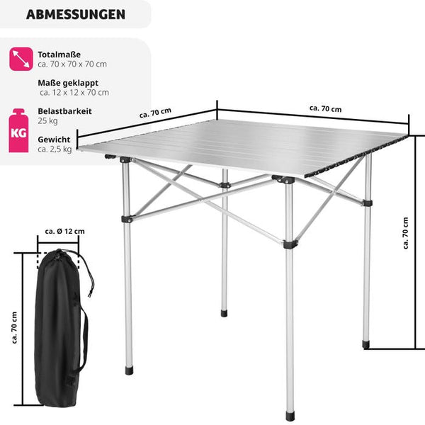Camping Klapptisch aus Aluminium inkl. Tasche 70x70x70cm