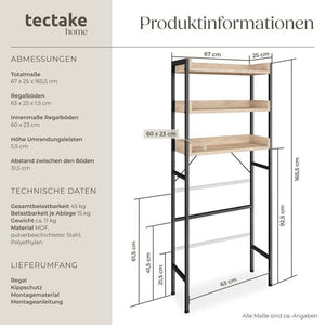 Badezimmerregal Seattle Industrial Holz hell, Eiche Sonoma 67 x 25 x 165,5 cm