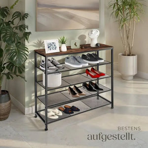 Schuhregal Sheffield 4 Etagen Industrial Holz dunkel, rustikal