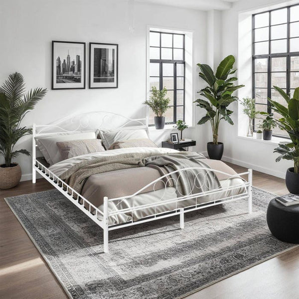 Metallbett mit Lattenrost im romantischen Design weiss/weiss 200 x 180 cm