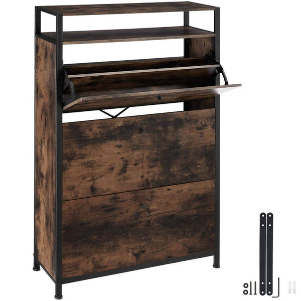 Schuhschrank Buffalo Industrial Holz dunkel, rustikal 81 cm