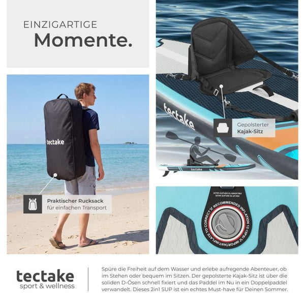 Stand-Up Paddle Board 2in1 Palagios türkis/orange 320 cm ohne Kamerahalterung