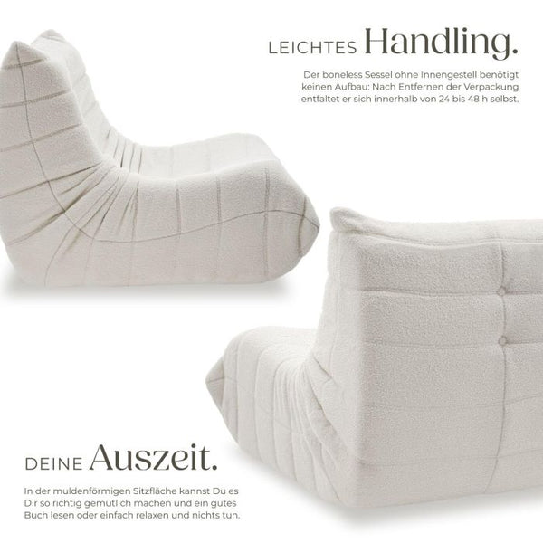 Relaxsessel Logo Premiumschaumstoff Bouclé creme