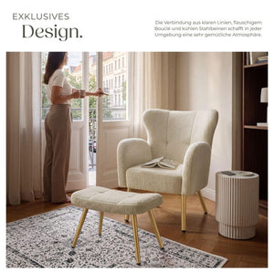 Sessel mit Hocker Vänersborg Bouclé creme/gold