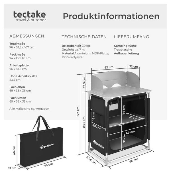 Camping kitchen 76x53.5x107cm black