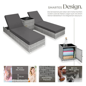 2er Set Aluminium Rattan Sonnenliegen hellgrau