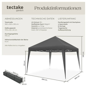 Faltbarer Pavillon Linosa 3x3 m grau