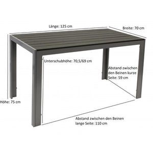 Garnitur Sitzgruppe SORANO 5-teilig mit Tisch 70x125cm, Aluminium + Polywood + Kunstgewebe schwarz