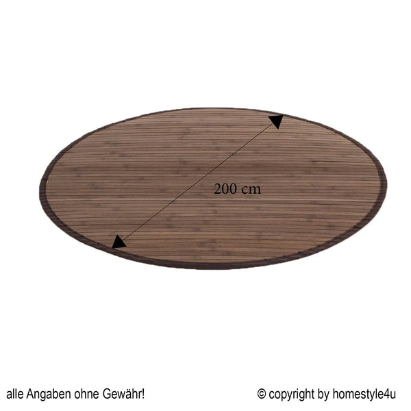 Bambusmatte 200 cm rund dunkelbraun Bambusteppich Teppich