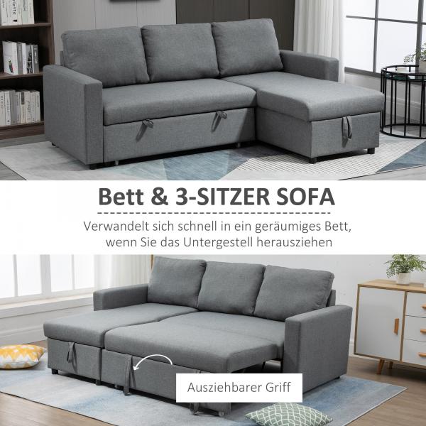 Ecksofa mit Schlaffunktion mit Bettkasten Hellgrau
