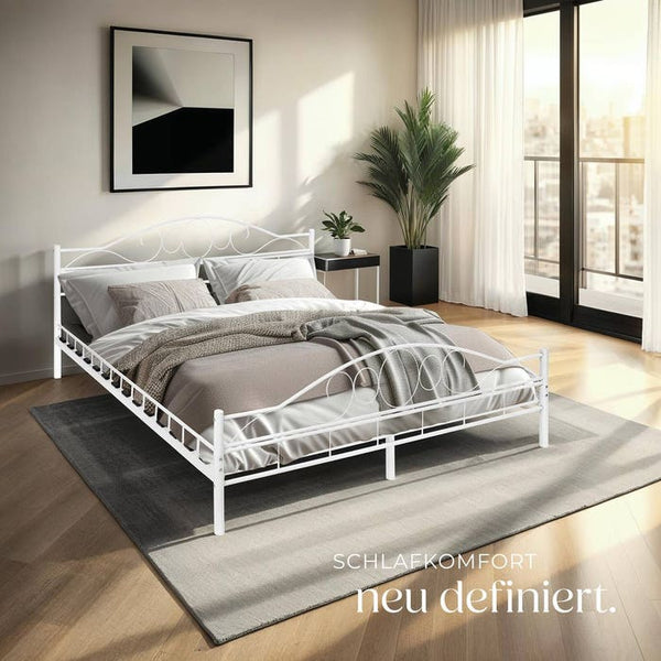 Metallbett mit Lattenrost im romantischen Design weiss/weiss 200 x 180 cm