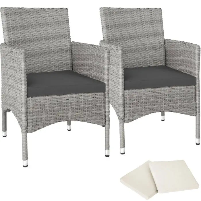 2er Set Rattanstuhl Nantes hellgrau/creme