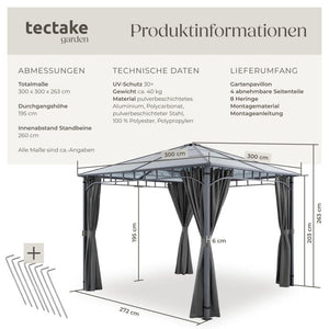 Gartenpavillon Caracas Aluminium wetterfest 3 x 3 m