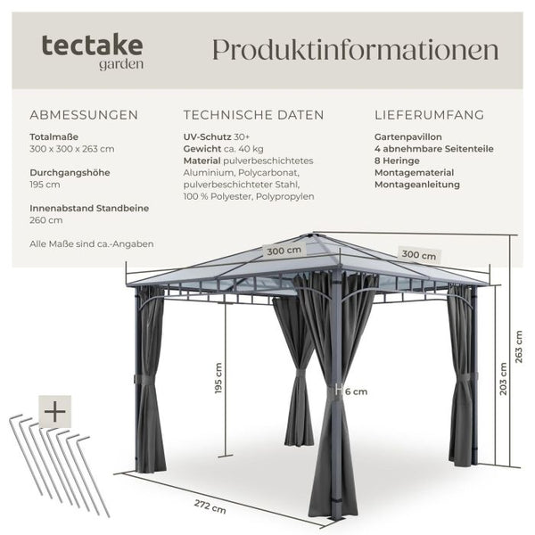 Gartenpavillon Caracas Aluminium wetterfest 3 x 3 m