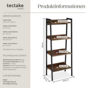 Leiterregal Chatham Industrial Holz dunkel, rustikal 57,5 x 34 x 138 cm
