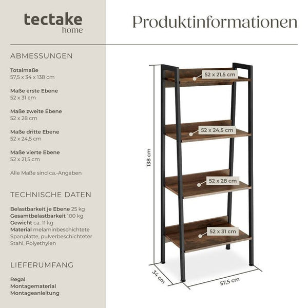 Leiterregal Chatham Industrial Holz dunkel, rustikal 57,5 x 34 x 138 cm