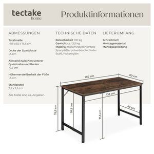 Schreibtisch Jenkins Industrial Holz dunkel, rustikal 140 cm