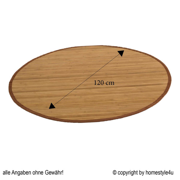 Bambusmatte Bambusteppich 120 cm rund braun Bambus Teppich