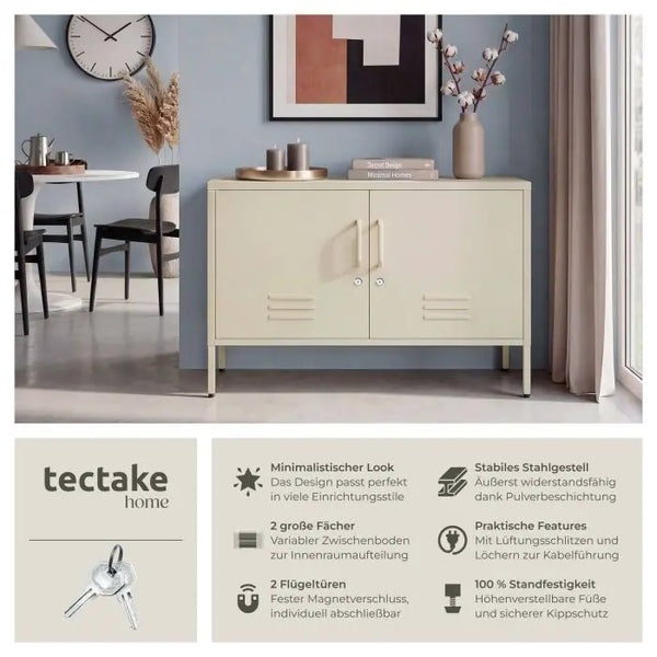 Sideboard Baker Metall mit Magnetverschluss creme 100 x 42,5 x 65 cm