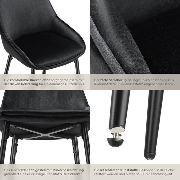 Thekenstuhl Siera Samtoptik schwarz/schwarz 4er Set