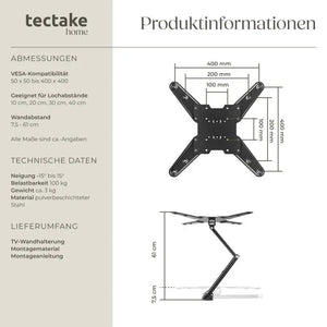 TV-Wandhalterung neigbar schwenkbar 26-75 Zoll bis 100 kg schwarz