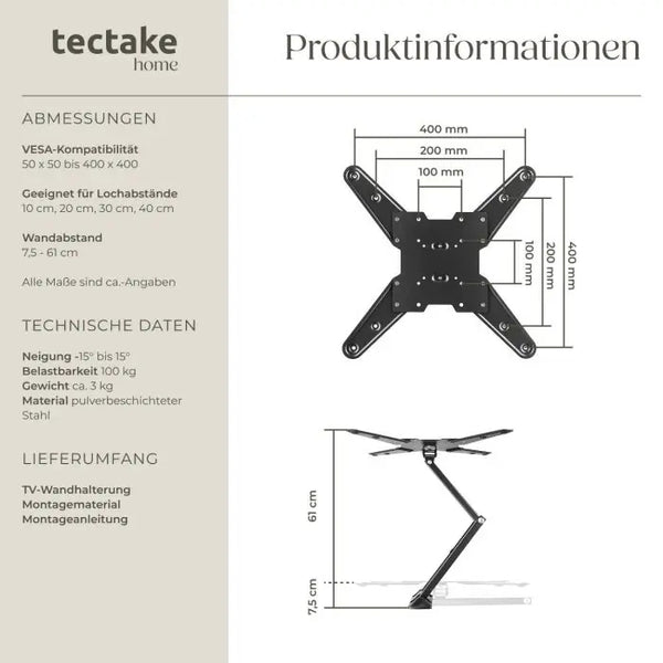 TV-Wandhalterung neigbar schwenkbar 26-75 Zoll bis 100 kg schwarz