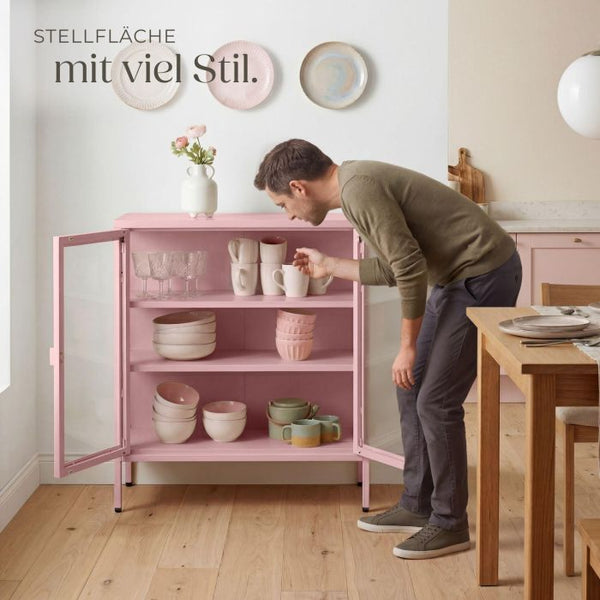 Metallvitrine Baker mit Glastüren rosa