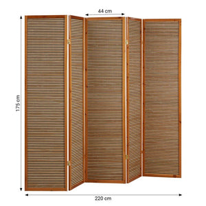 Paravent Braun Holzstreben | 5 teilig | Holz | Raumteiler Trennwand Sichtschutz