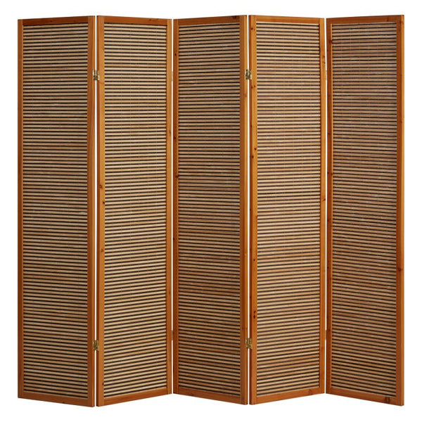 Paravent Braun Holzstreben | 5 teilig | Holz | Raumteiler Trennwand Sichtschutz