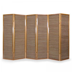 6fach Holz Paravent Raumteiler Bambus braun