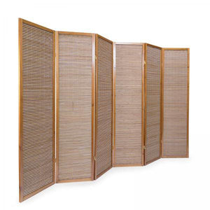 6fach Holz Paravent Raumteiler Bambus braun