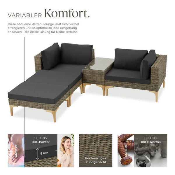 Rattan Lounge mit Aluminiumgestell Bellaria natur